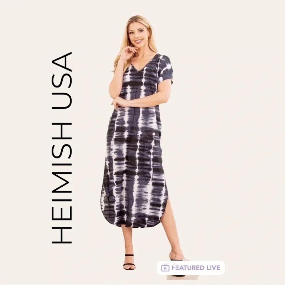0441W. HEIMISH USA TIEDYE MAXI LENGTH DRESS SIZE SMALL ROUND BOTTOM WITH SLITS